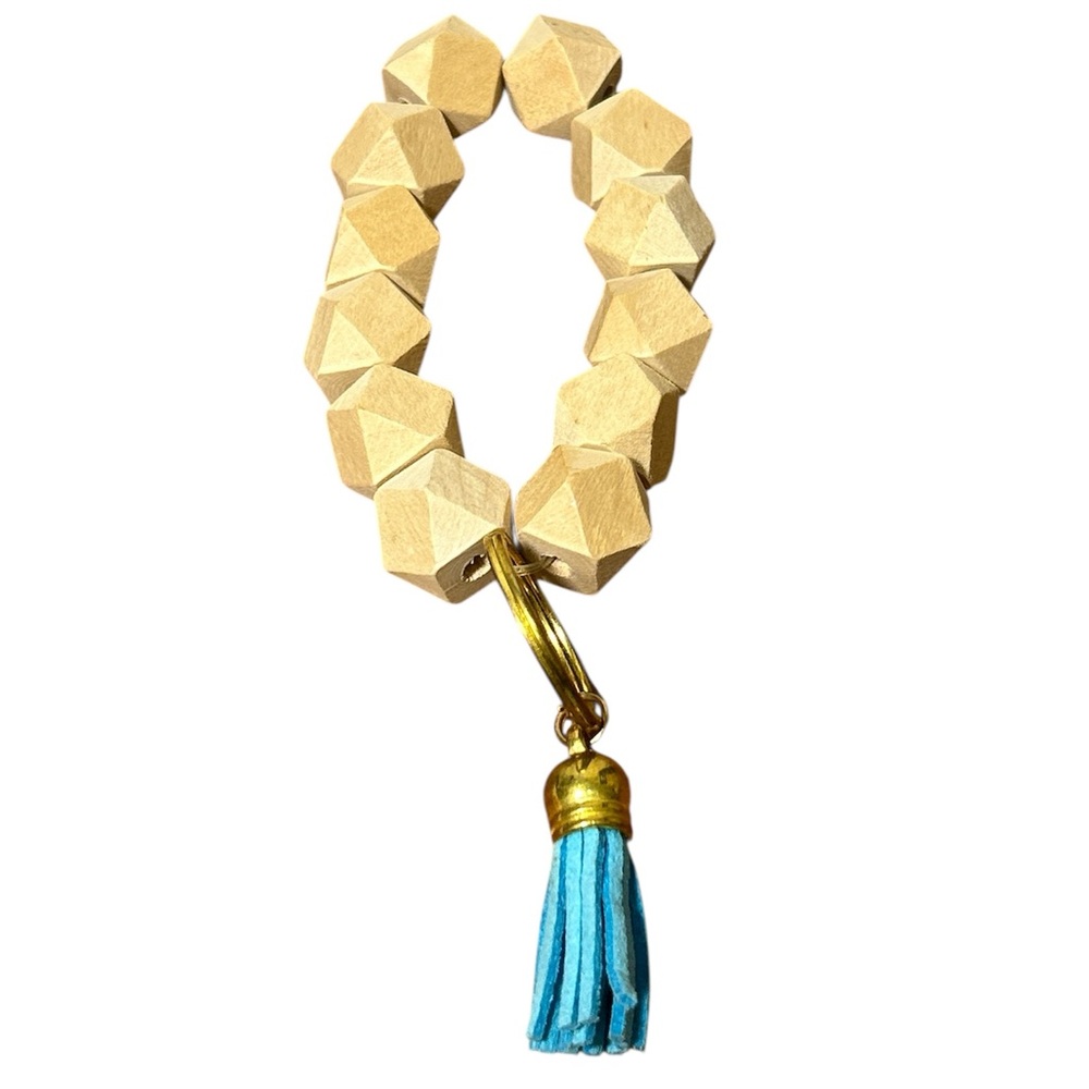 Geometric Gold Bracelet with Blue Tassel